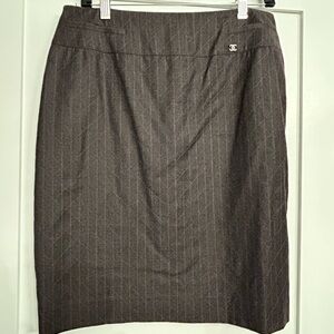 CHANEL Gray Dress skirt with Textured Fabric and Metallic Logo